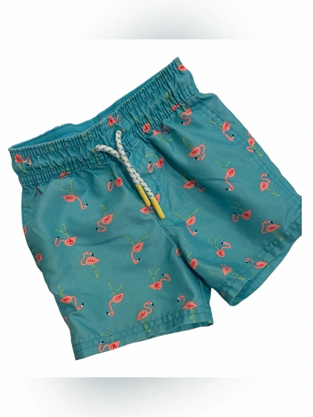 Cat & Jack Teal Swim Shorts with Pink Flamingo Pattern